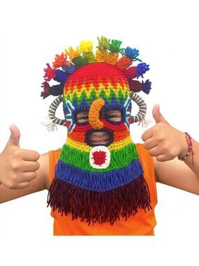 Diablo Huma Handmade  Aya Umo Inca's kids Knit Mask Ecuador Black Inti Raymi New